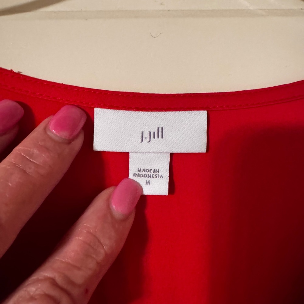 J. Jill Red Flutter Sleeve Ruffle Waist Tiered Midi Dress Womens Size Medium - Picture 8 of 8